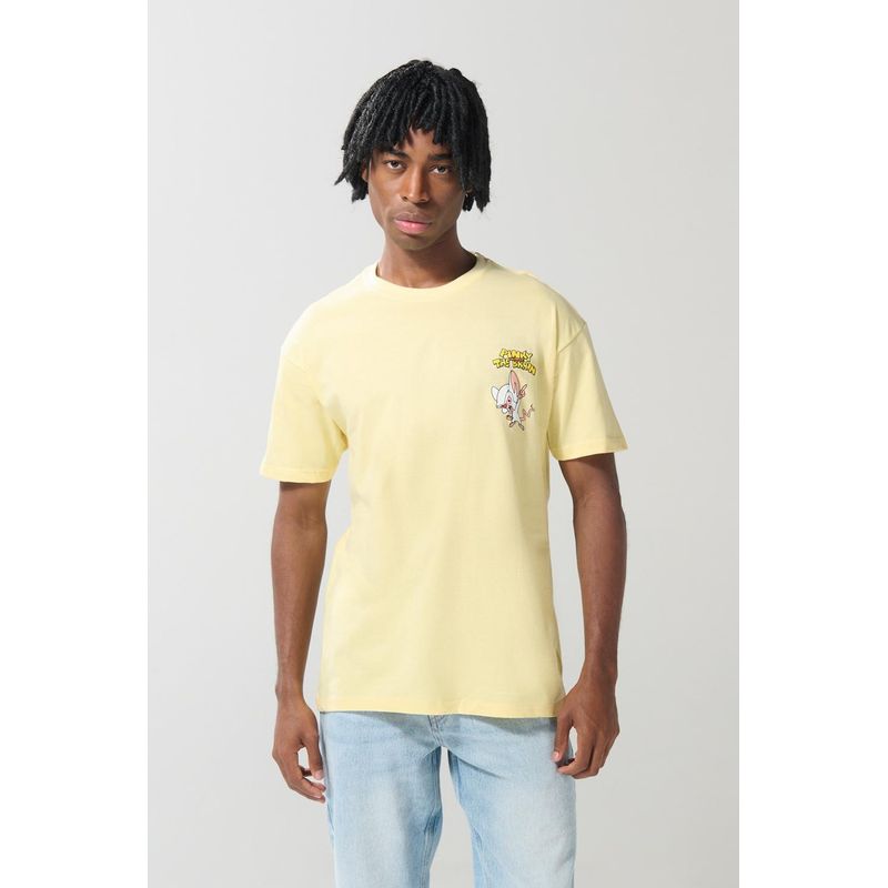 KOAJ - KOAJ Camiseta amarilla clara de Pinky y Cerebro con manga cort HOMBRE