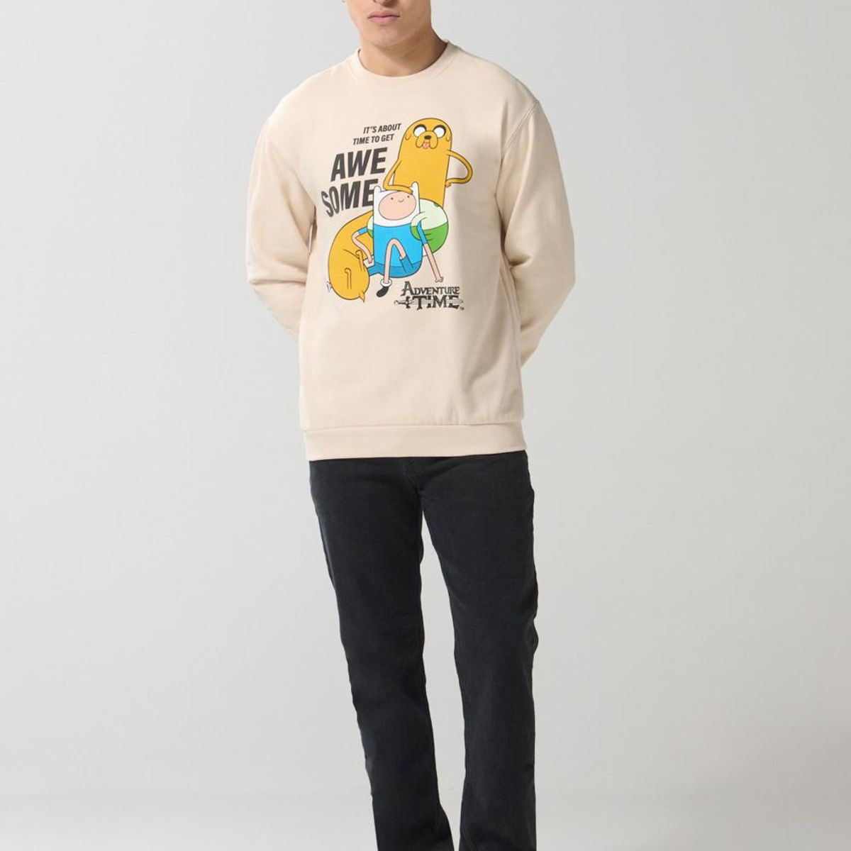 KOAJ - KOAJ Buzo cuello redondo kaki con diseño de Hora de Aventura Hombre