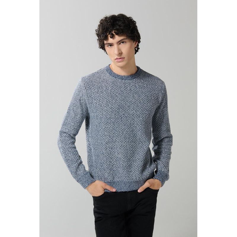 KOAJ - KOAJ Suéter azul claro cuello redondo con diseños en contraste HOMBRE