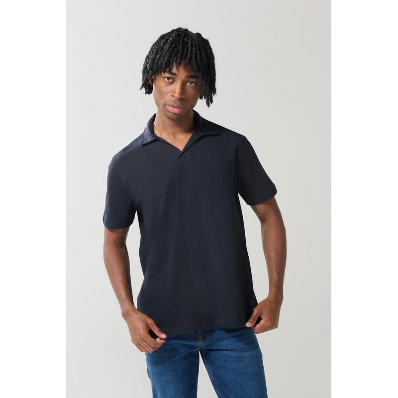 KOAJ - KOAJ Camiseta unicolor tipo polo con cuello V y manga corta HOMBRE