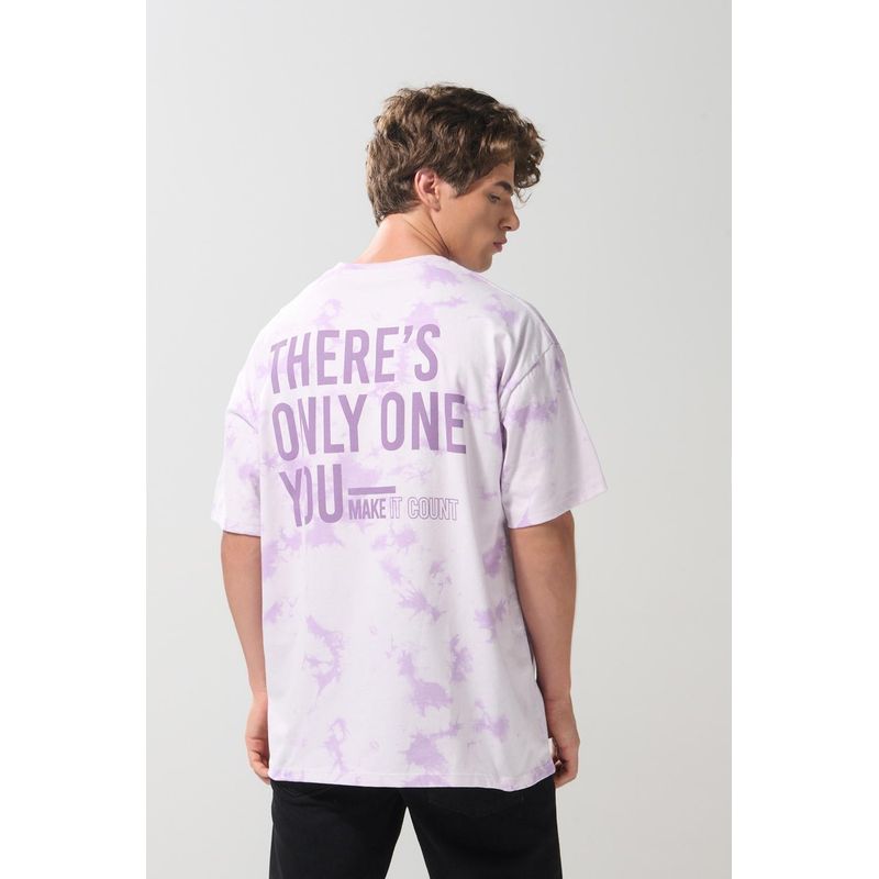 KOAJ - KOAJ Camiseta lila tie dye oversize con textos y manga corta HOMBRE