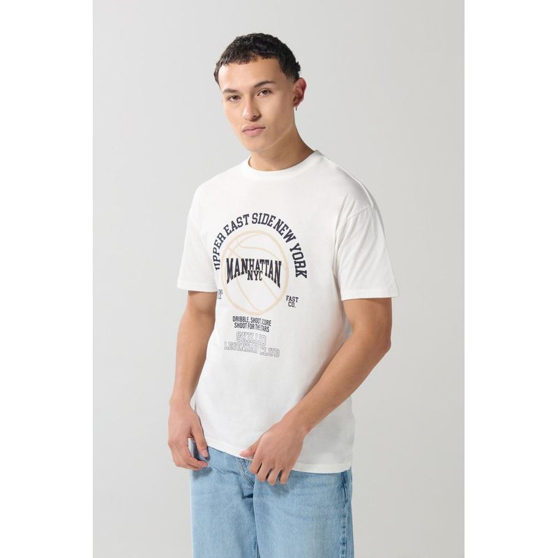 KOAJ - KOAJ Camiseta crema clara college holgada con manga corta HOMBRE