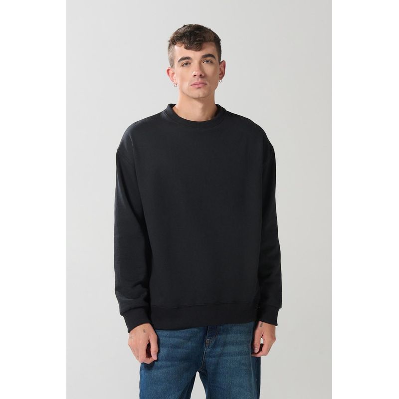 KOAJ - KOAJ Buzo negro oversize con cuello redondo y manga larga HOMBRE