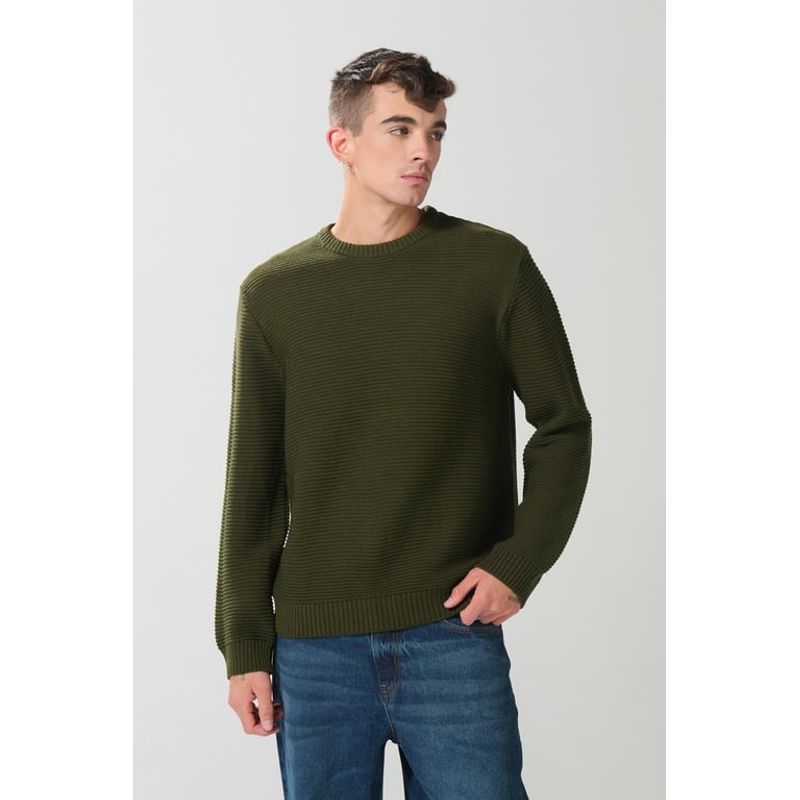KOAJ - KOAJ Suéter cuello redondo multicolor con rayas en relieve Hombre