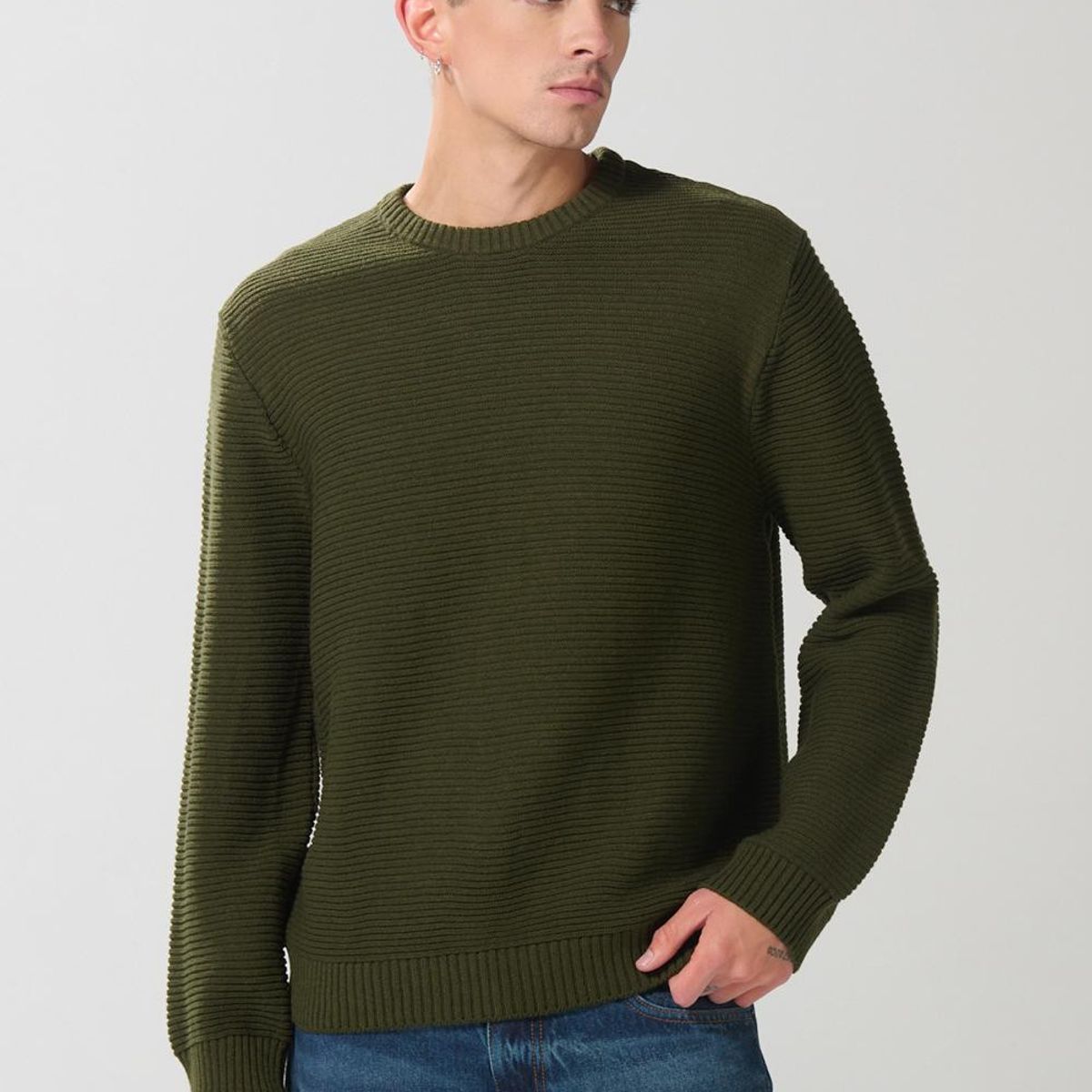 KOAJ - KOAJ Suéter cuello redondo multicolor con rayas en relieve Hombre