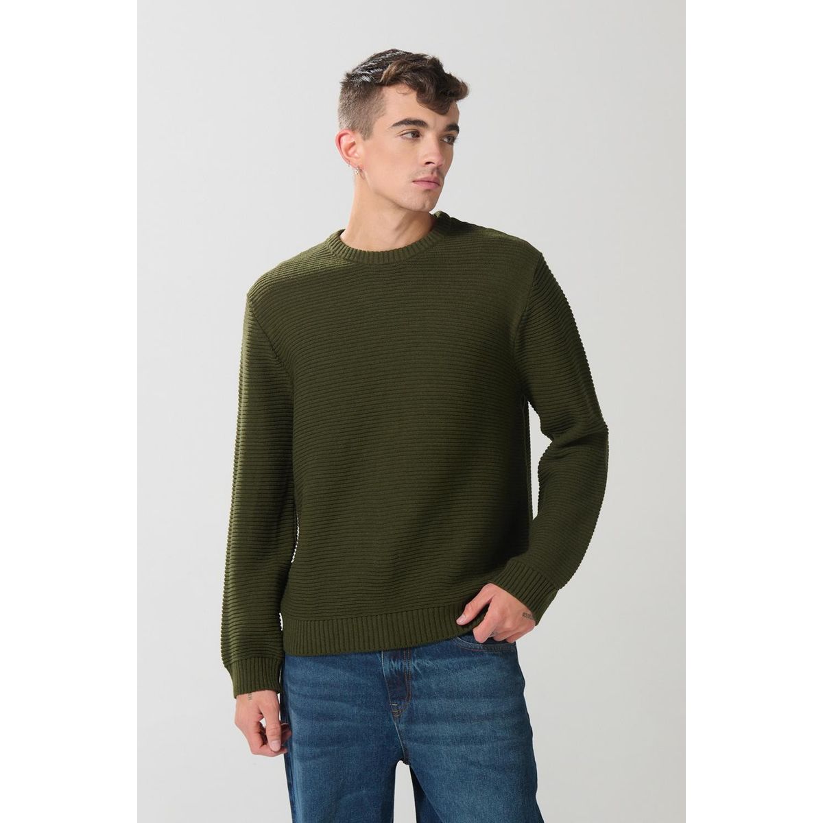 KOAJ - KOAJ Suéter cuello redondo multicolor con rayas en relieve Hombre