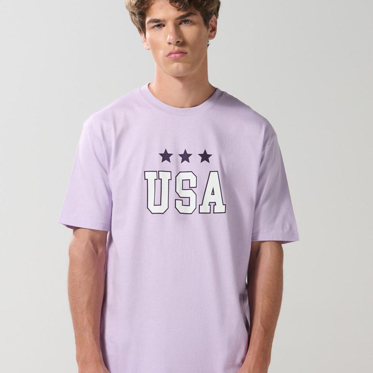 KOAJ - KOAJ Camiseta lila clara college de USA con manga corta Hombre
