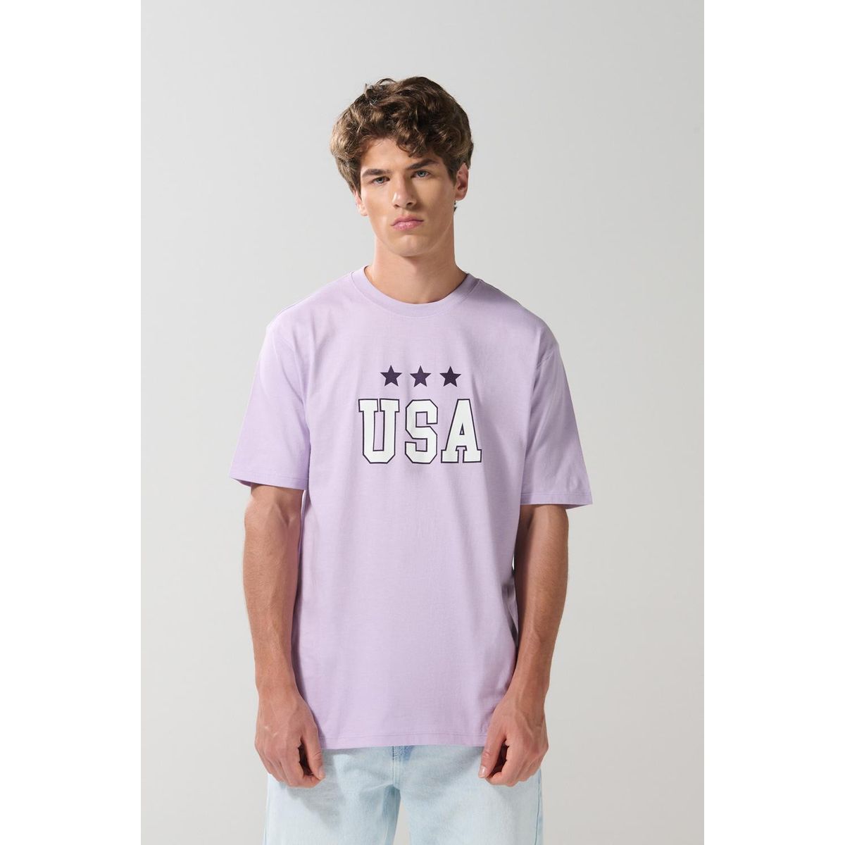 KOAJ - KOAJ Camiseta lila clara college de USA con manga corta Hombre