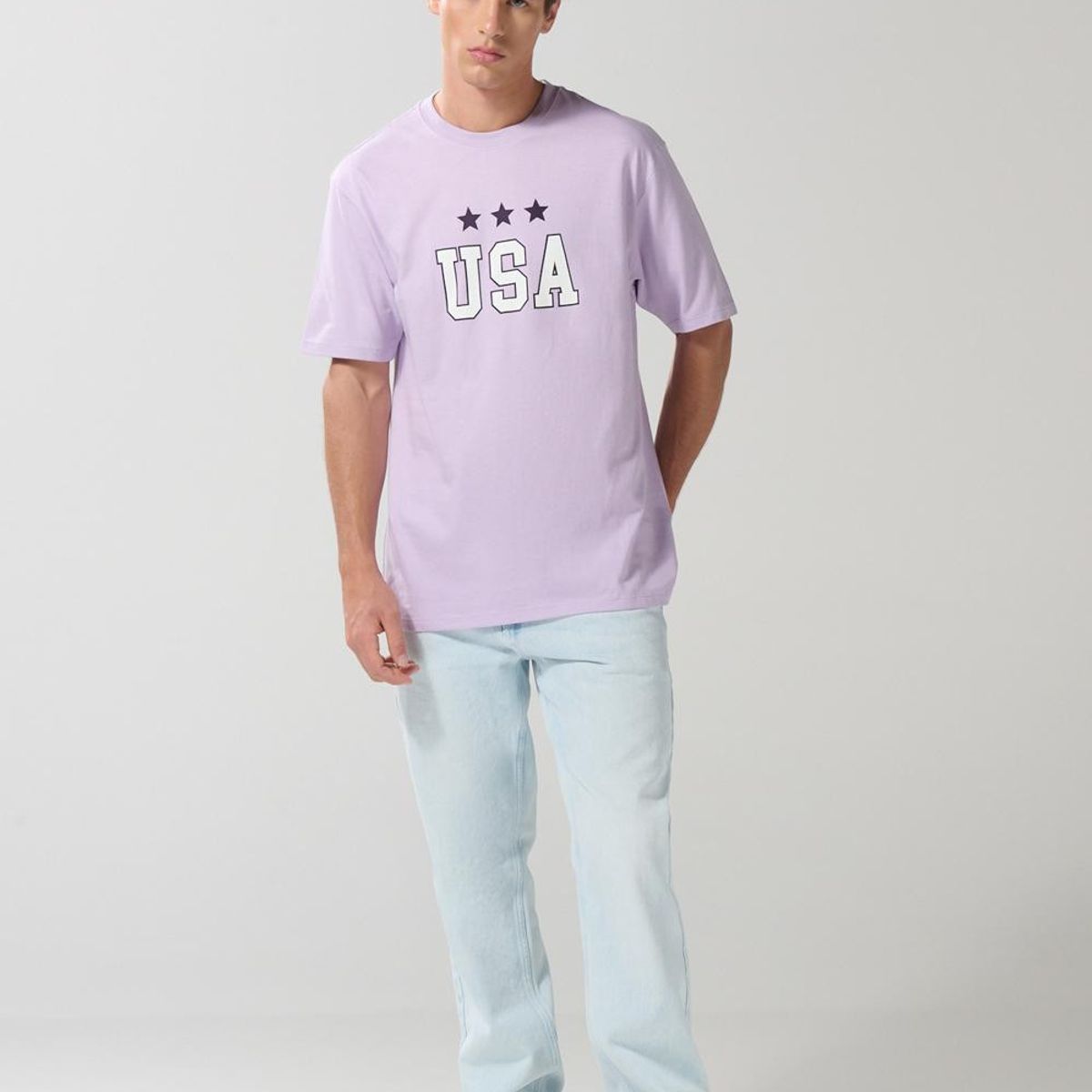 KOAJ - KOAJ Camiseta lila clara college de USA con manga corta Hombre