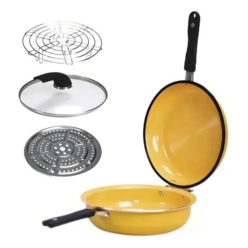 SCHAFFHAUSEN - Sarten Doble Antiadherente Doubletta Parrilla Schaffhausen Color Amarillo
