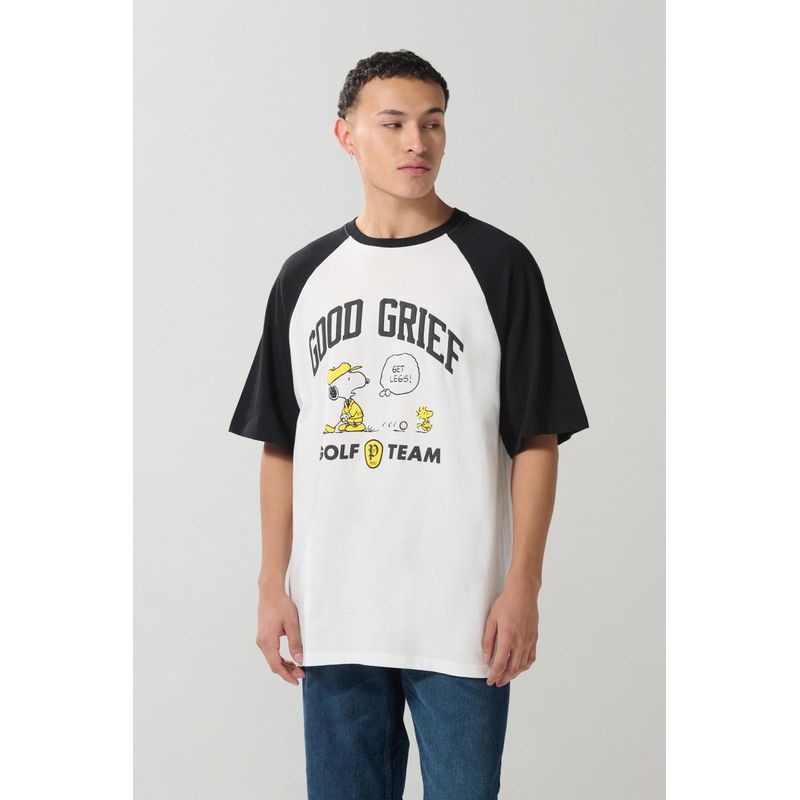 KOAJ - KOAJ Camiseta crema de Snoopy con manga ranglan corta HOMBRE