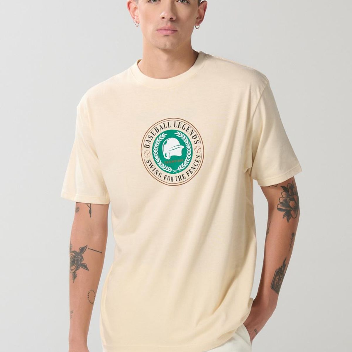 KOAJ - KOAJ Camiseta kaki clara college deportiva con manga corta Hombre