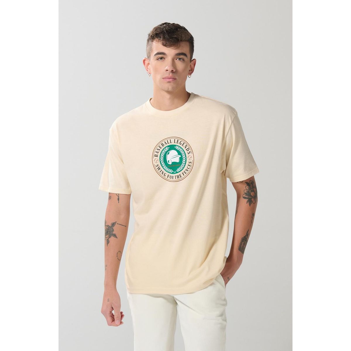 KOAJ - KOAJ Camiseta kaki clara college deportiva con manga corta Hombre