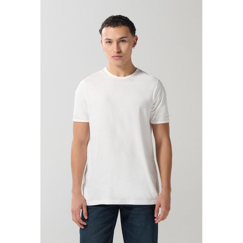 KOAJ - KOAJ Camiseta crema clara manga corta con acabados en rib HOMBRE