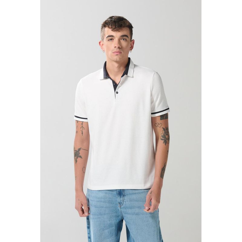 KOAJ - KOAJ Camiseta polo crema clara con cuello y puños tejidos HOMBRE
