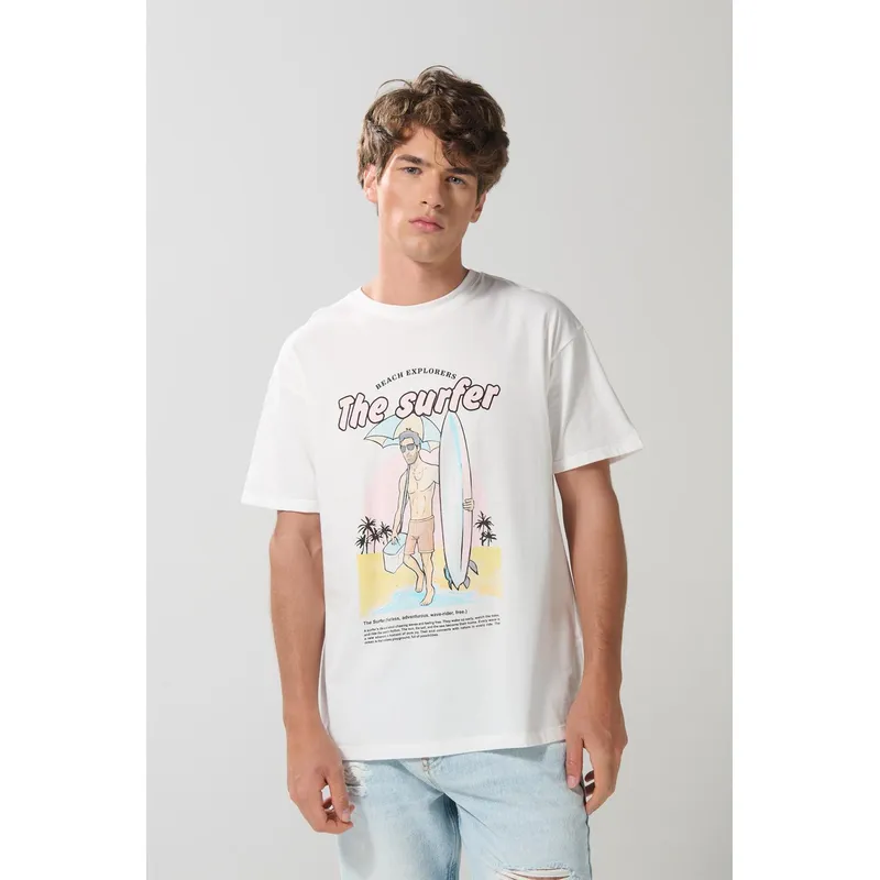 KOAJ - KOAJ Camiseta manga corta unicolor con estampado en frente Hombre