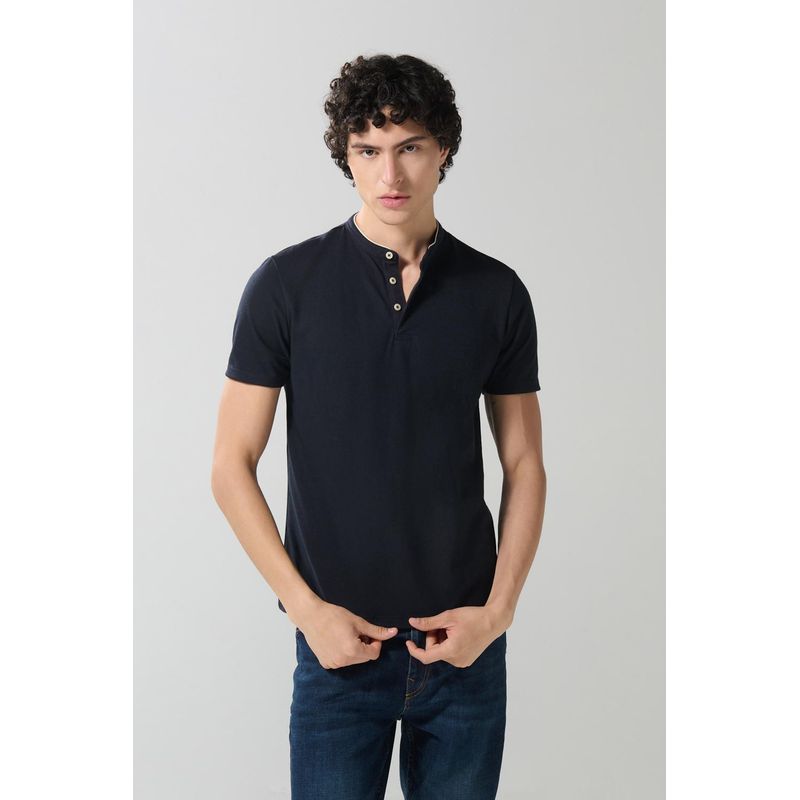 KOAJ - KOAJ Camiseta polo azul intensa con botones y cuello nerú HOMBRE