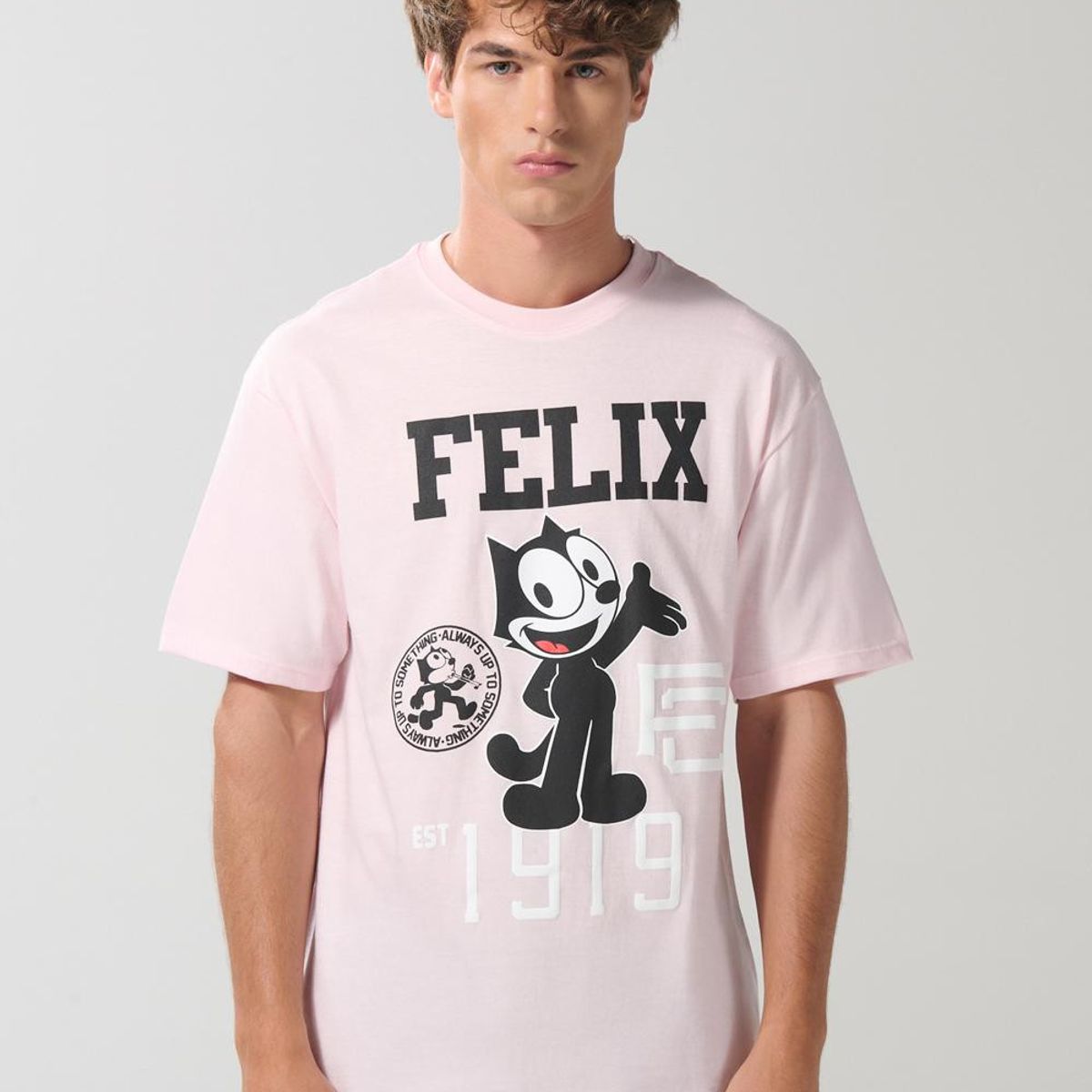 KOAJ - KOAJ Camiseta manga corta lila con arte de Félix el Gato Hombre