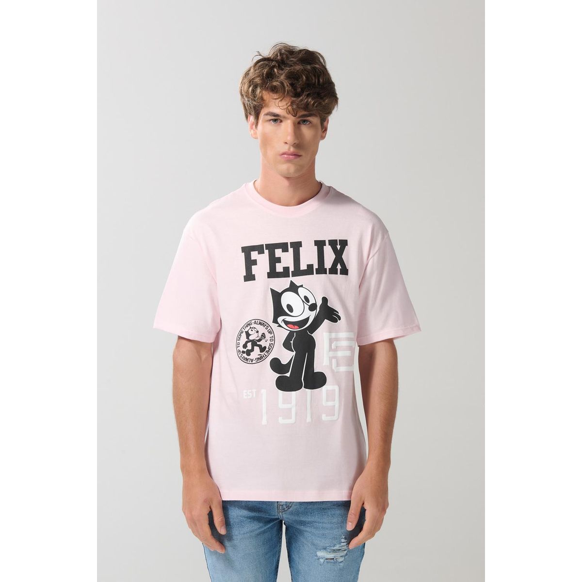 KOAJ - KOAJ Camiseta manga corta lila con arte de Félix el Gato Hombre