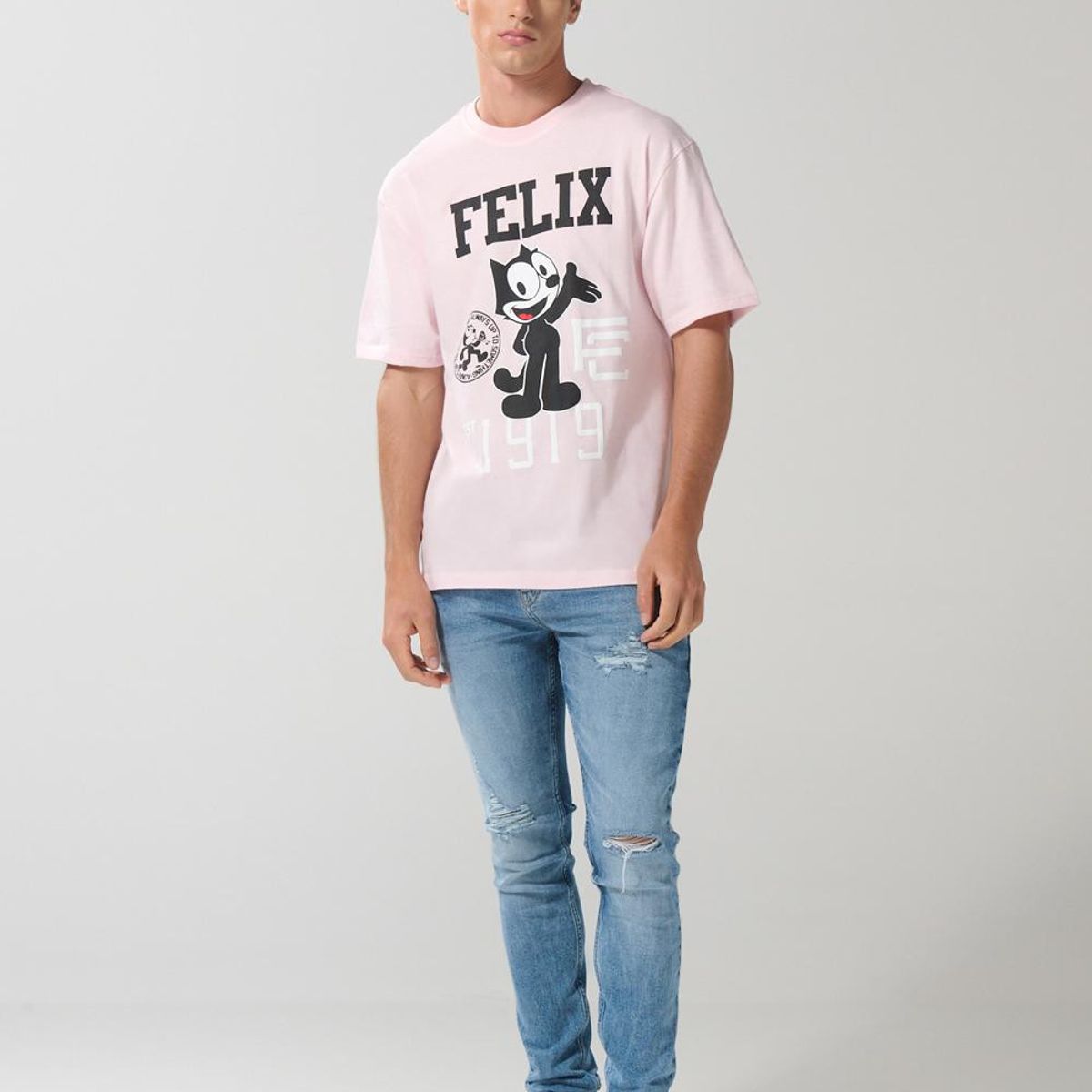 KOAJ - KOAJ Camiseta manga corta lila con arte de Félix el Gato Hombre