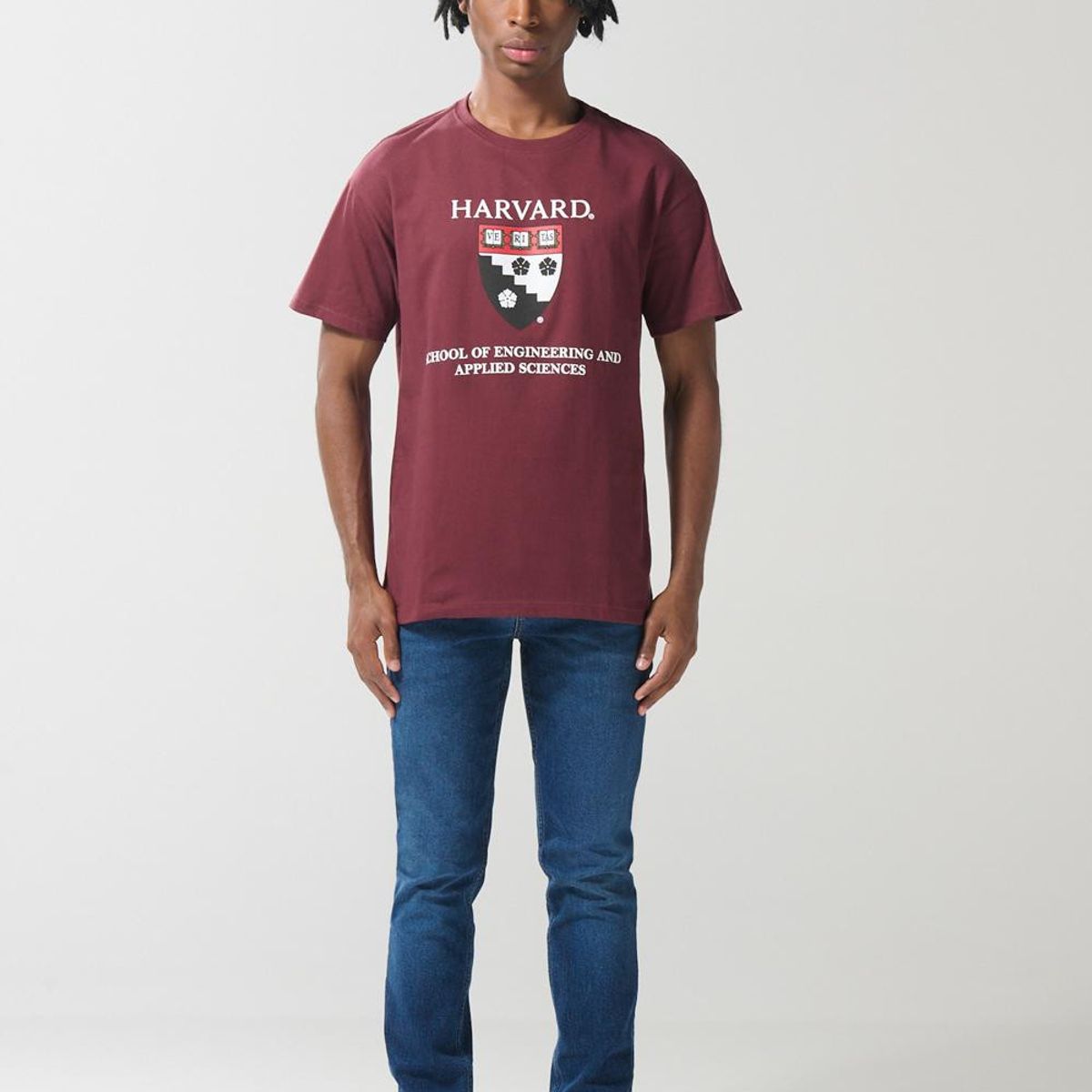 KOAJ - KOAJ Camiseta roja oscura de Harvard con cuello redondo Hombre
