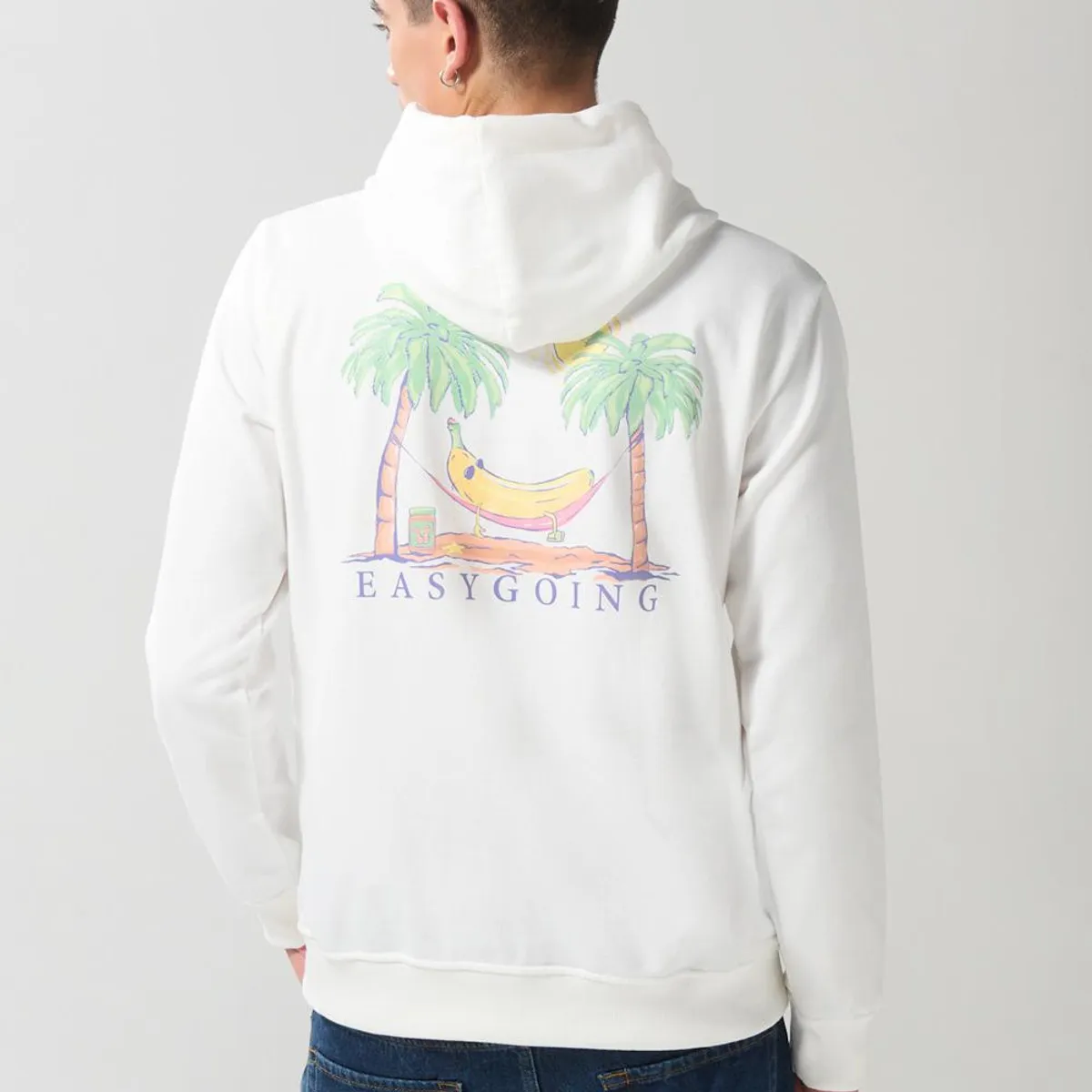 KOAJ - KOAJ Buzo unicolor con capota y diseño de playa Hombre