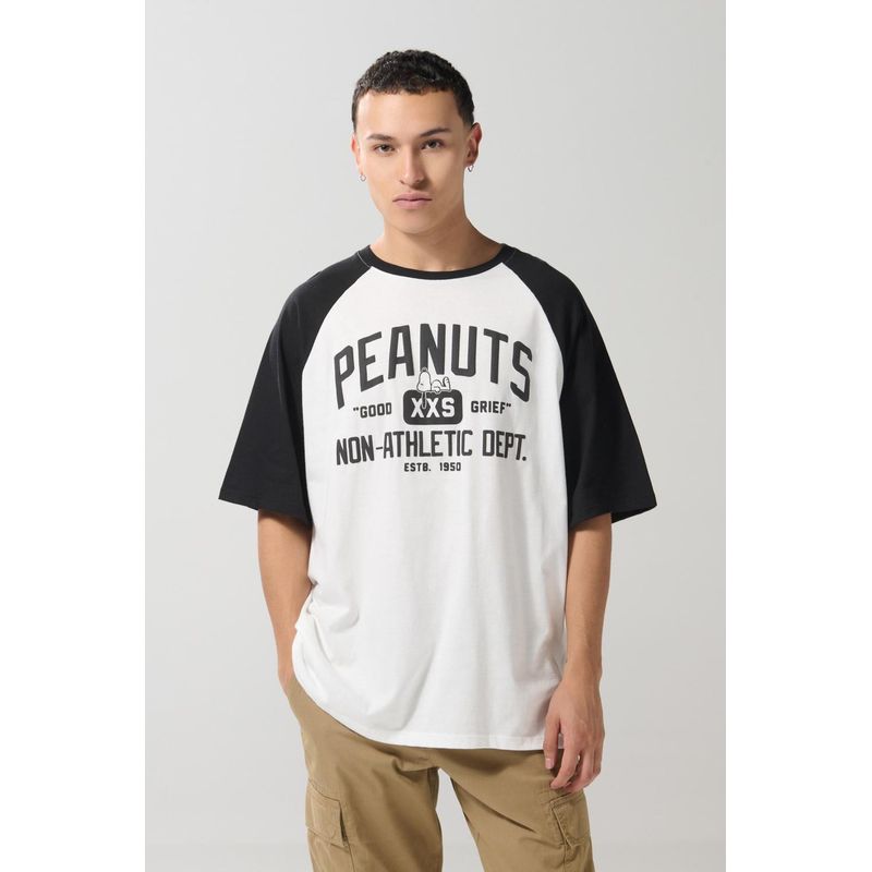 KOAJ - KOAJ Camiseta manga ranglan crema clara de Snoopy Hombre