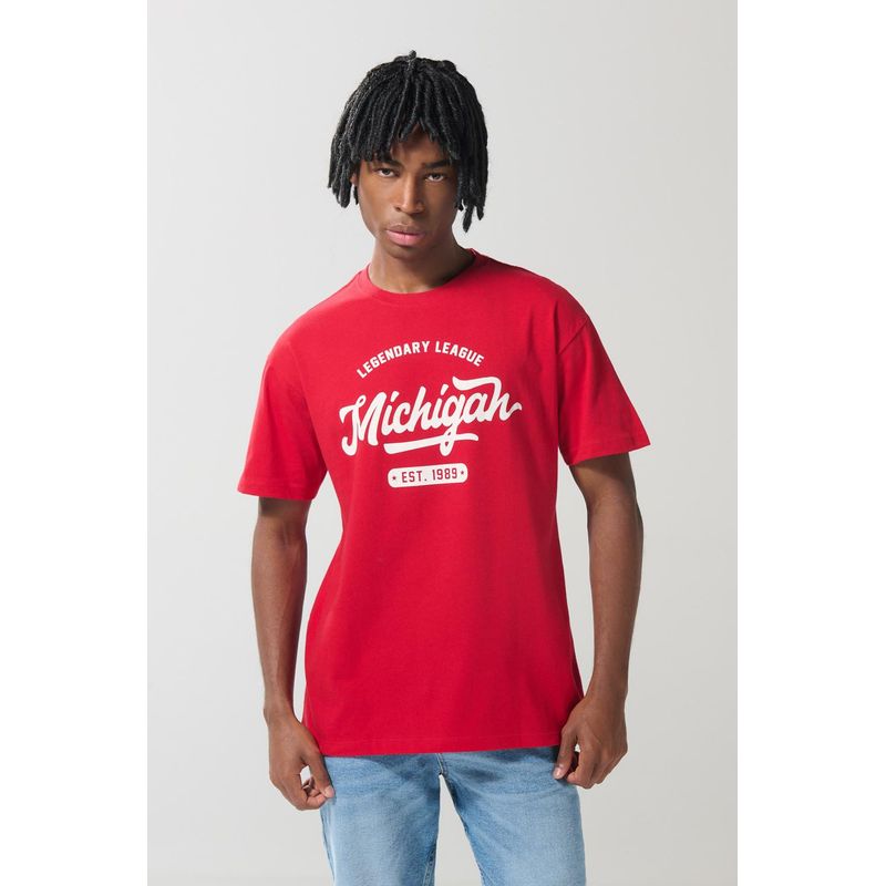 KOAJ - KOAJ Camiseta roja college con manga corta y hombro rodado HOMBRE