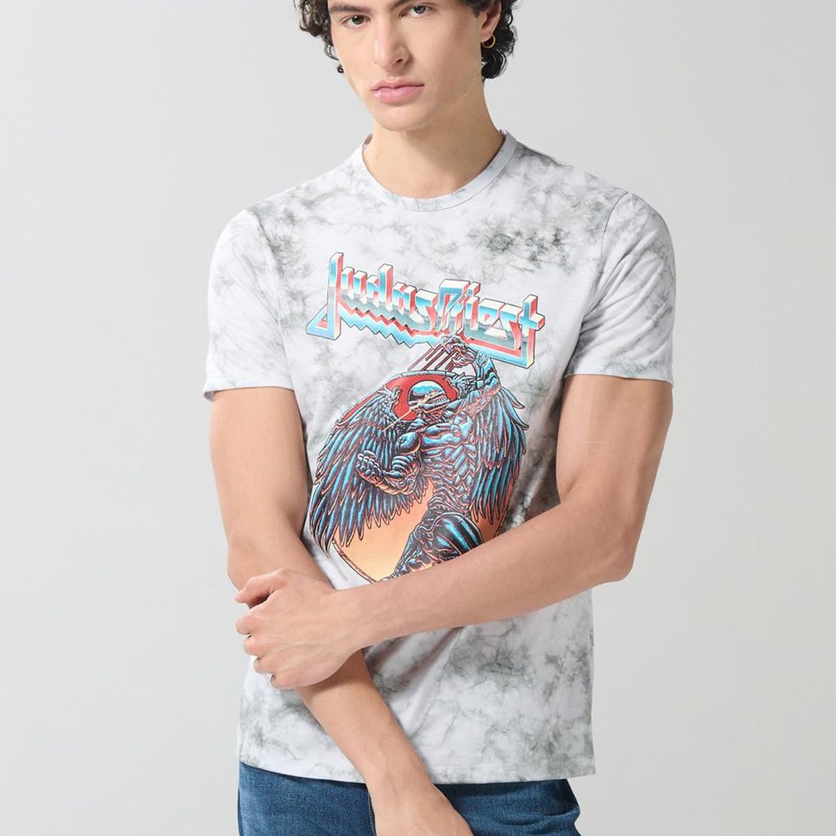 KOAJ - KOAJ Camiseta oversize crema de Judas Priest manga corta Hombre