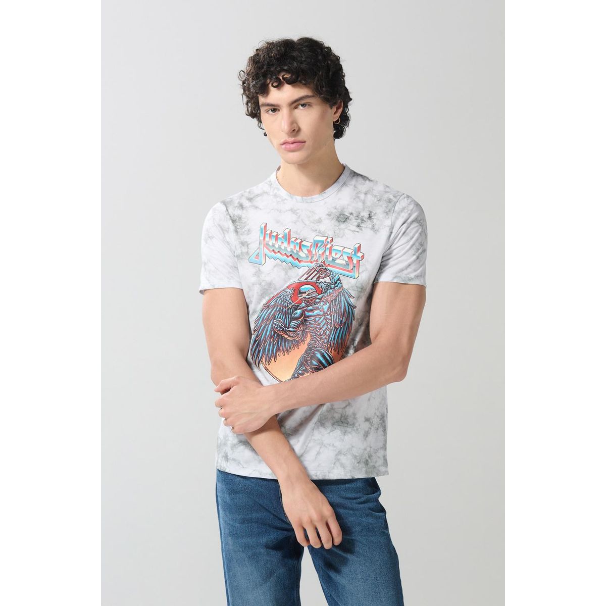 KOAJ - KOAJ Camiseta oversize crema de Judas Priest manga corta Hombre