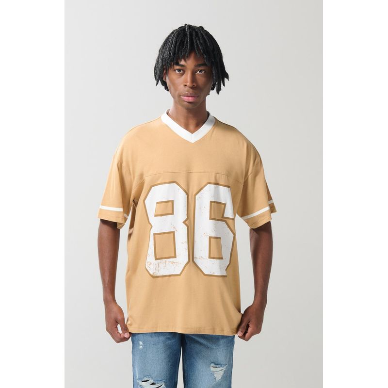 KOAJ - KOAJ Camiseta oversize café clara college con cuello V HOMBRE