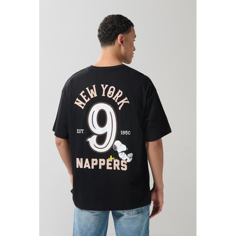KOAJ - KOAJ Camiseta oversize negra de Snoopy manga corta HOMBRE