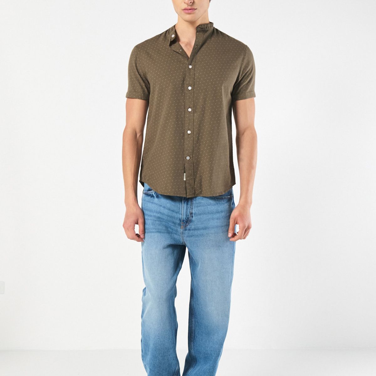 KOAJ - KOAJ Camisa verde oscura cuello nerú con diseños de puntos Hombre