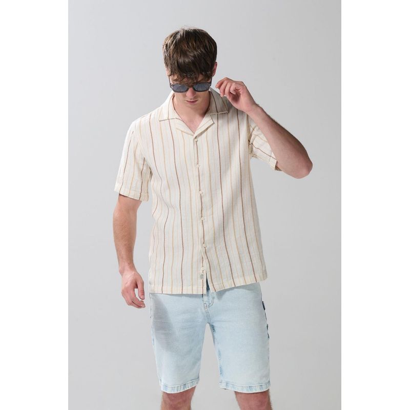 KOAJ - KOAJ Camisa unicolor a rayas con botones y manga corta HOMBRE