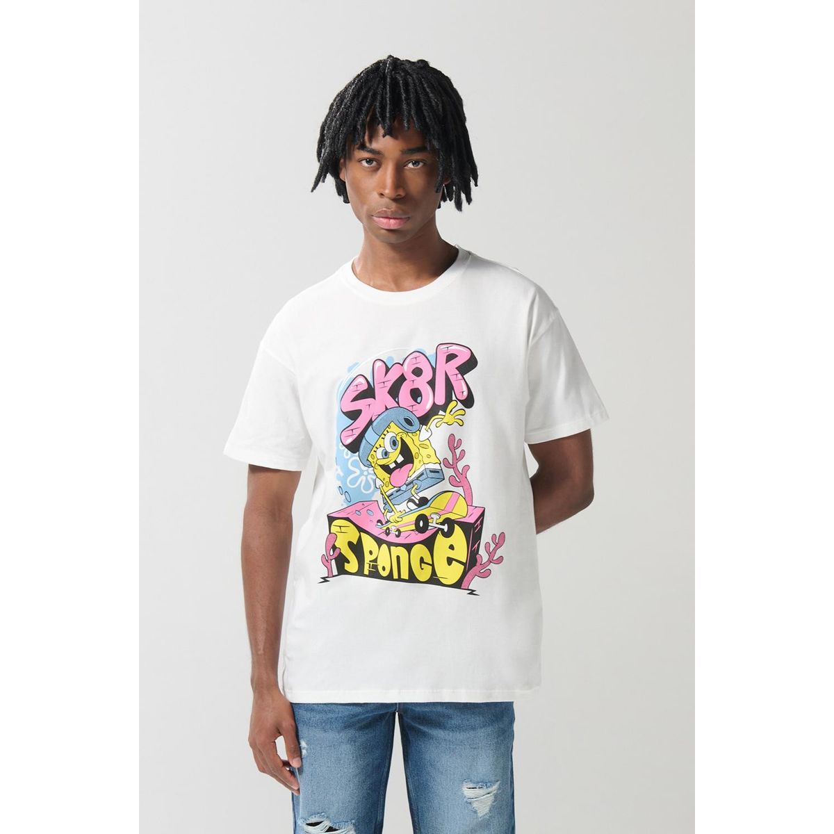 KOAJ - KOAJ Camiseta en algodón de Bob Esponja crema cuello redond Hombre