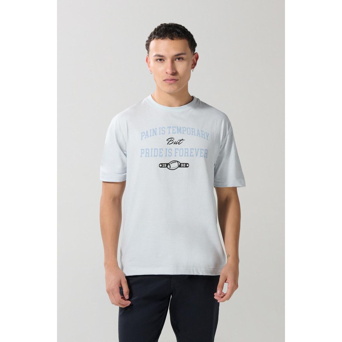 KOAJ - KOAJ Camiseta en algodón azul college con cuello redondo Hombre