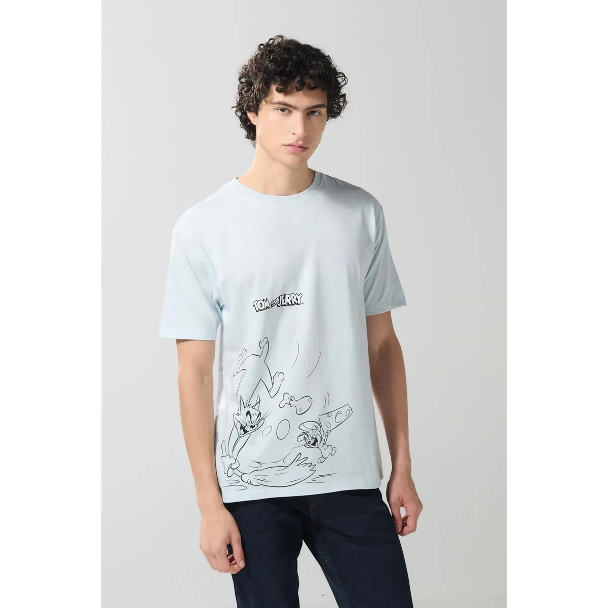 KOAJ - KOAJ Camiseta azul clara de Tom y Jerry con cuello redondo Hombre