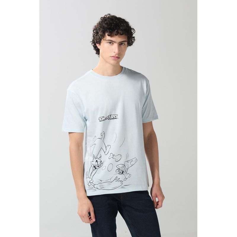KOAJ - KOAJ Camiseta azul clara de Tom y Jerry con cuello redondo HOMBRE