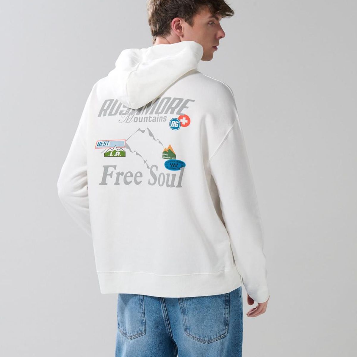 KOAJ - KOAJ Buzo unicolor con diseños de paisajes y capota Hombre