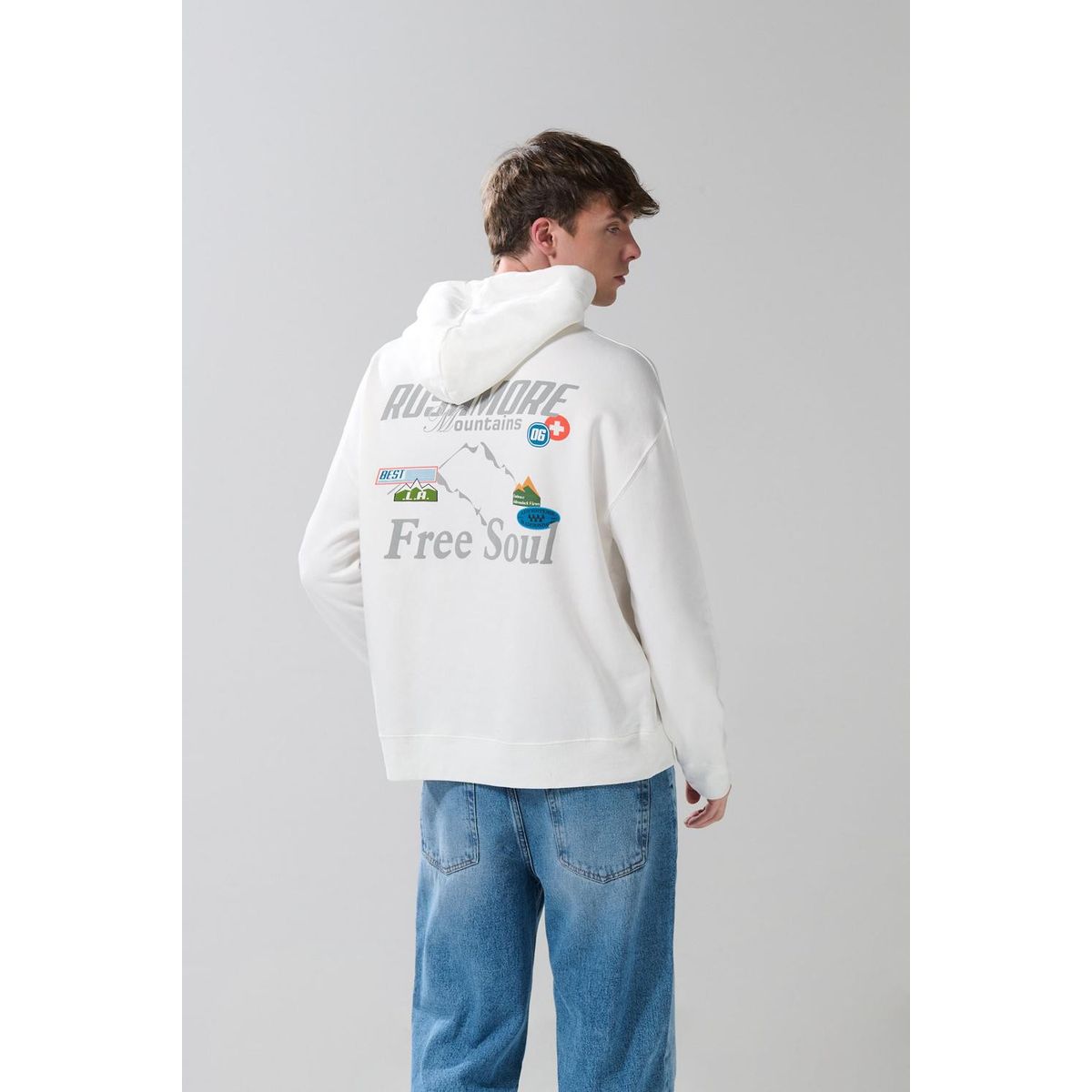 KOAJ - KOAJ Buzo unicolor con diseños de paisajes y capota Hombre