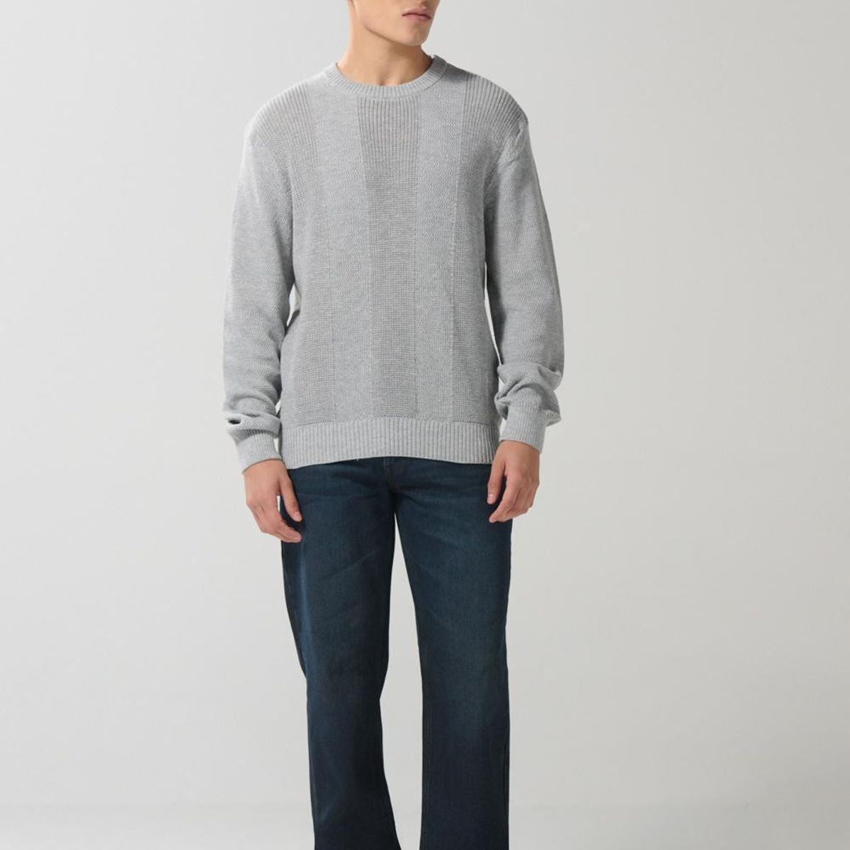 KOAJ - KOAJ Suéter gris tejido con diseños y cuello redondo Hombre