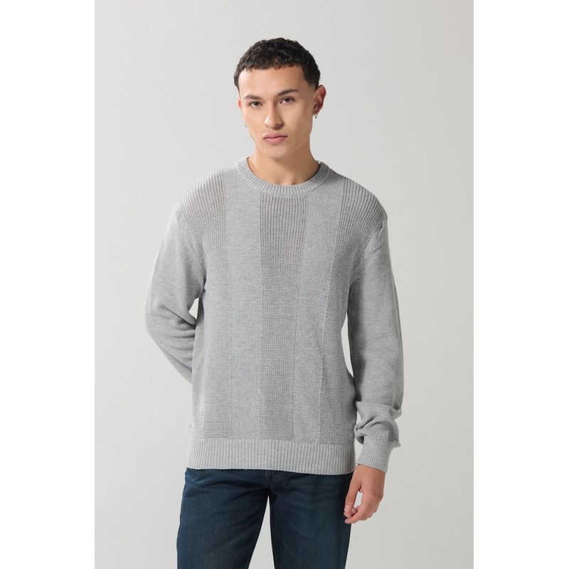 KOAJ - KOAJ Suéter gris tejido con diseños y cuello redondo HOMBRE