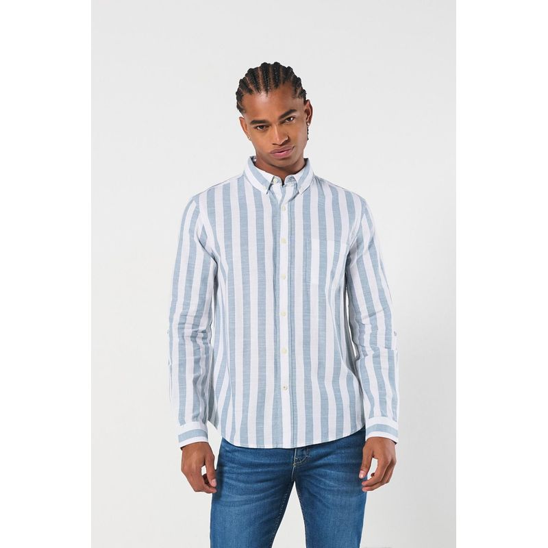 KOAJ - KOAJ Camisa cuello button down manga larga en slim fit a rayas HOMBRE