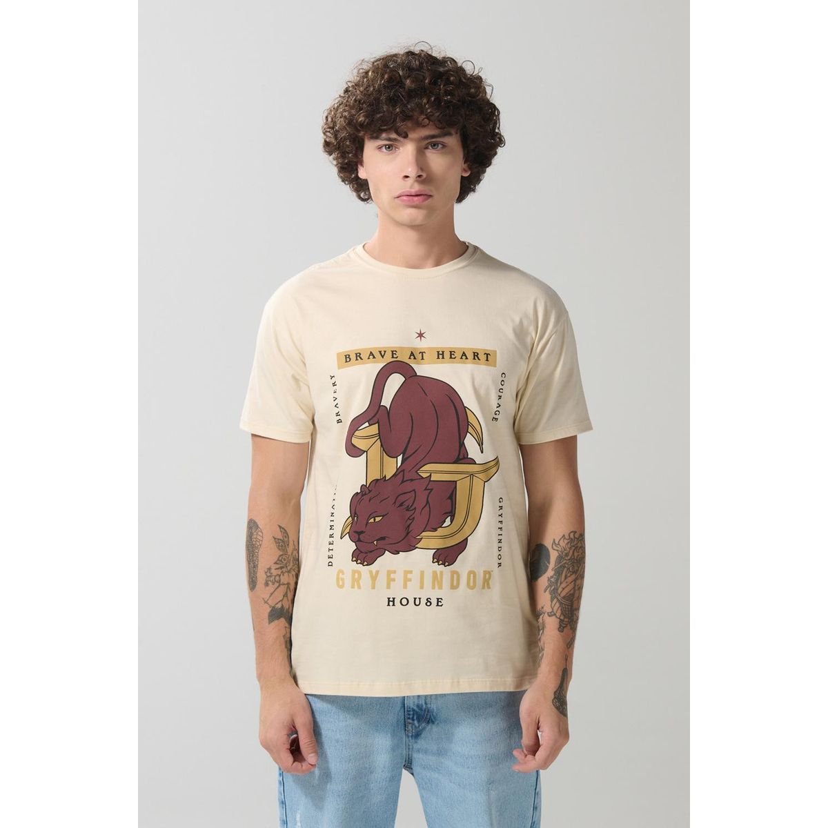 KOAJ - KOAJ Camiseta de Harry Potter kaki con cuello redondo Hombre