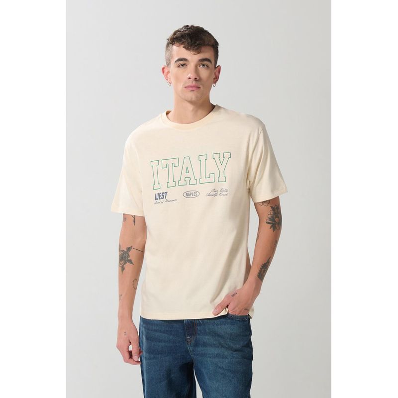 KOAJ - KOAJ Camiseta hombro rodado kaki college con manga corta HOMBRE