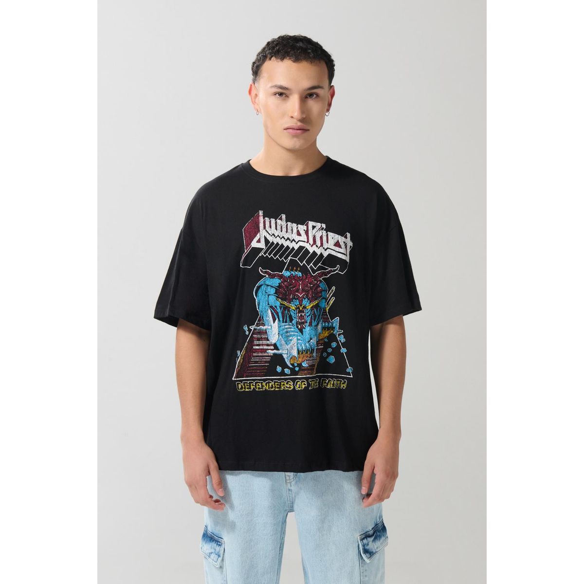 KOAJ - KOAJ Camiseta oversize crema de Judas Priest manga corta Hombre