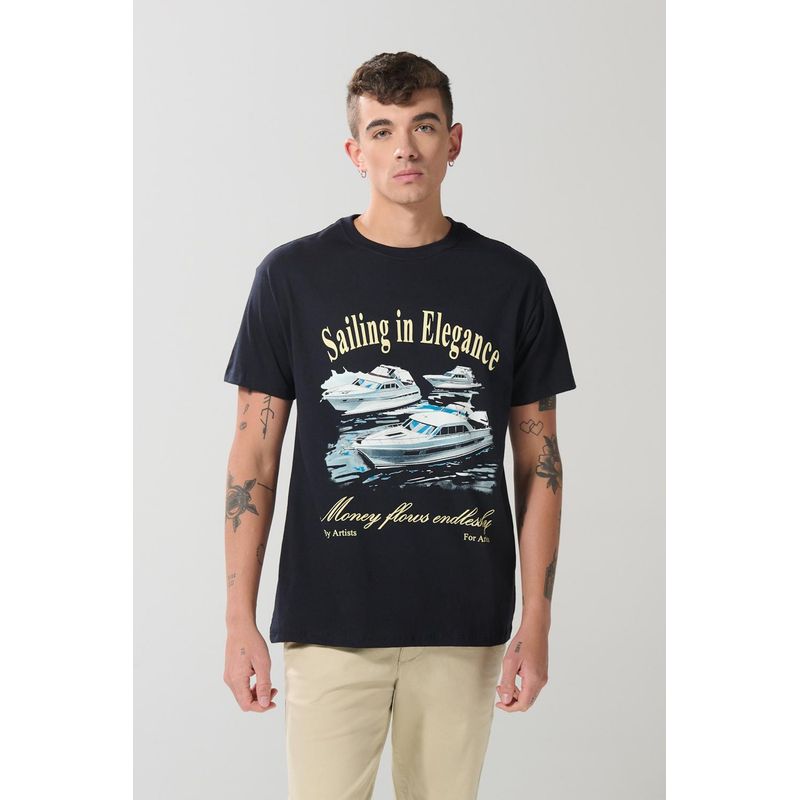 KOAJ - KOAJ Camiseta unicolor cuello redondo con estampado de playa HOMBRE