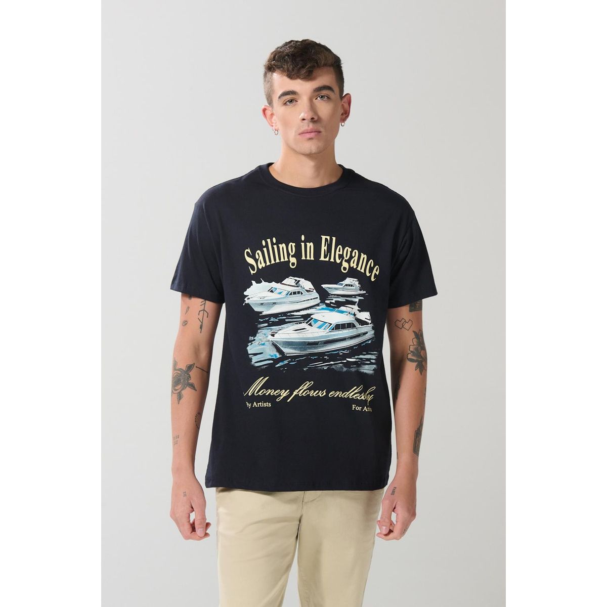 KOAJ - KOAJ Camiseta unicolor cuello redondo con estampado de play Hombre