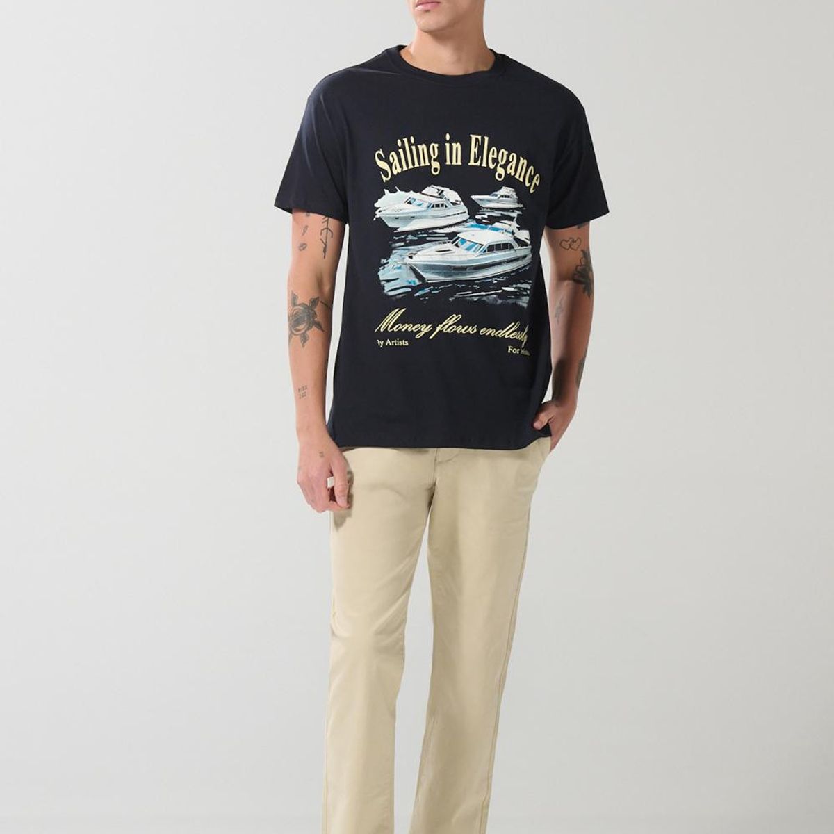 KOAJ - KOAJ Camiseta unicolor cuello redondo con estampado de play Hombre