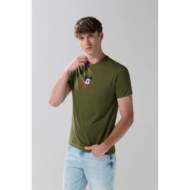 KOAJ - KOAJ Camiseta manga corta unicolor con arte de Mickey Hombre